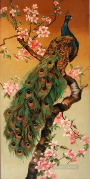 花 鳥 Painting - ヤシの木の孔雀の鳥